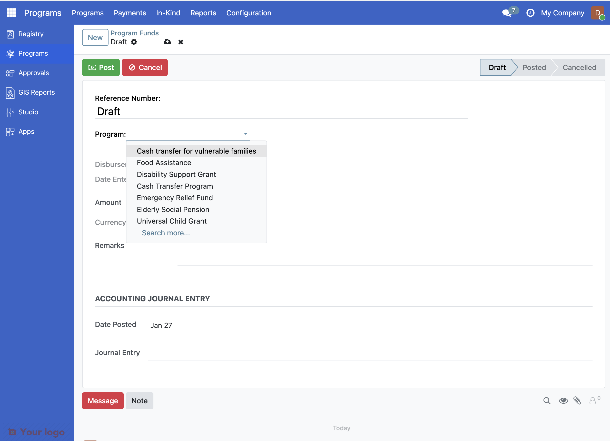 Screenshot: Program selection