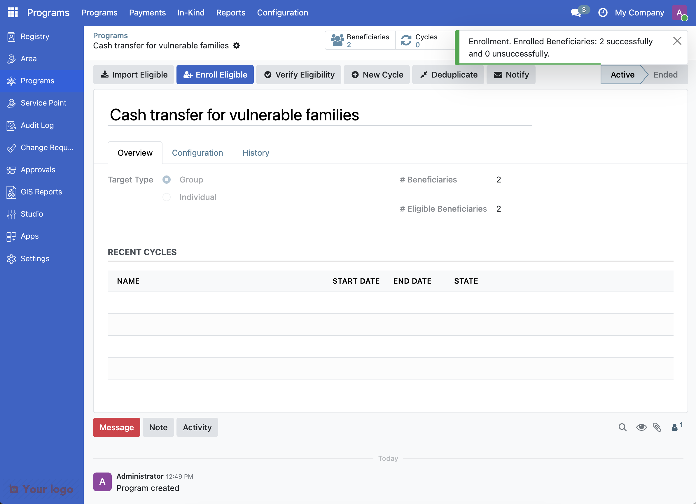 Enrollment notification