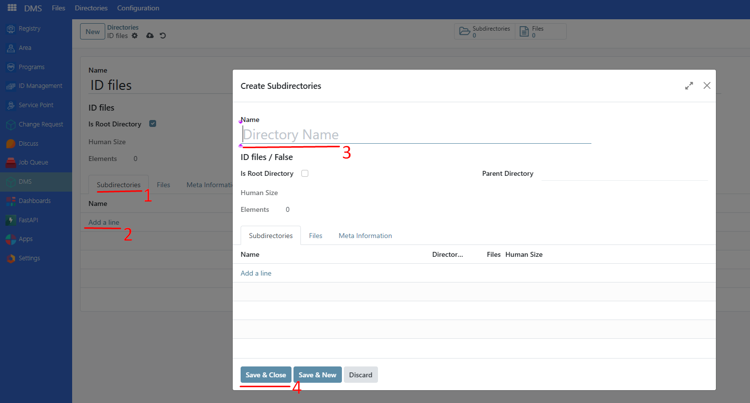 Dms create sub directory
