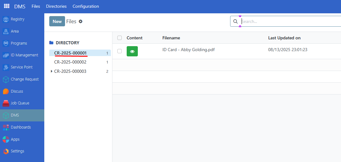 Dms select change request