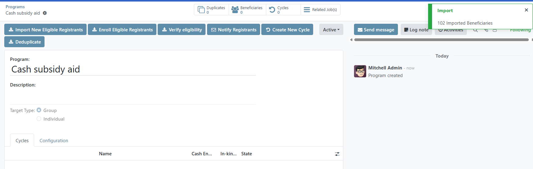 Enrol beneficiaries success import