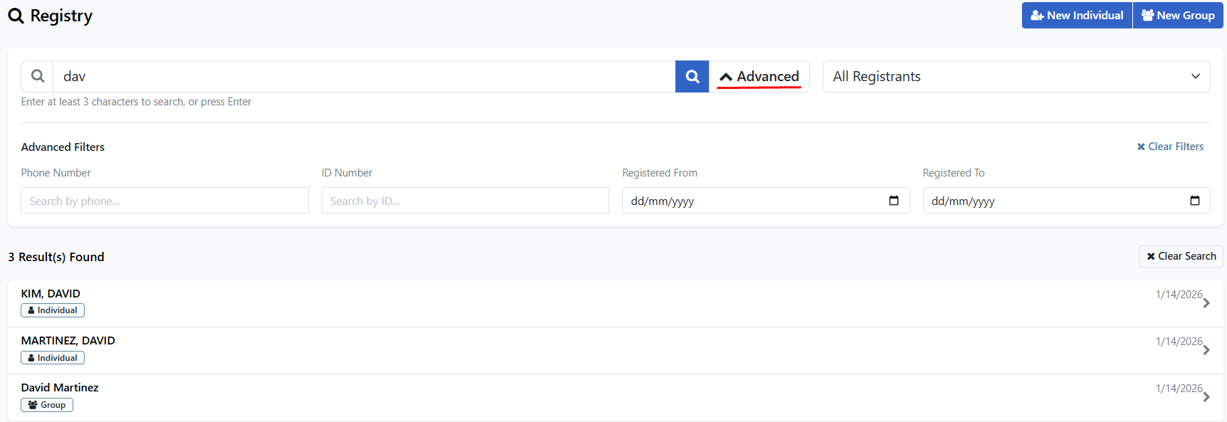 Filter options on a list