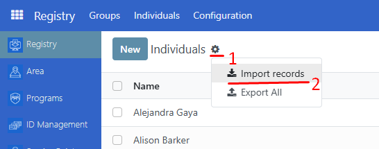 Import export gear icon
