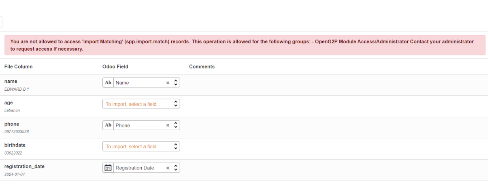 Import users access error import