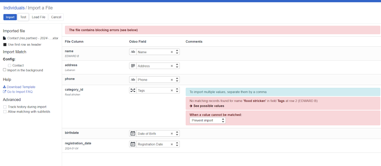 Import users errors found