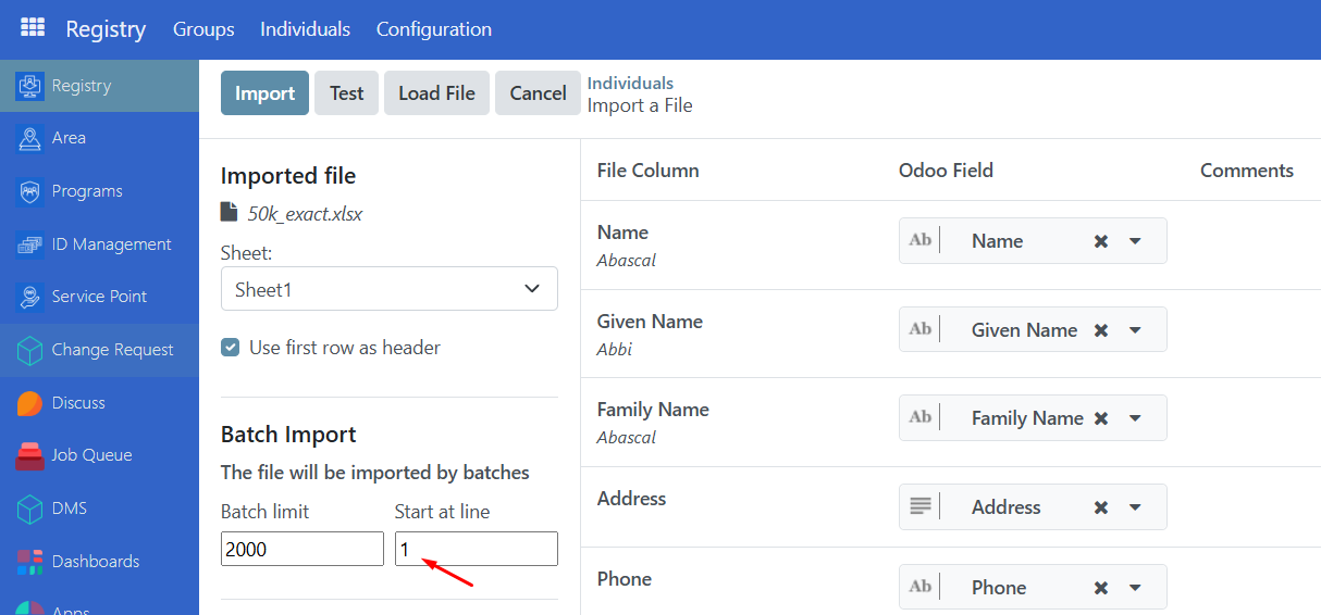 Import users test button