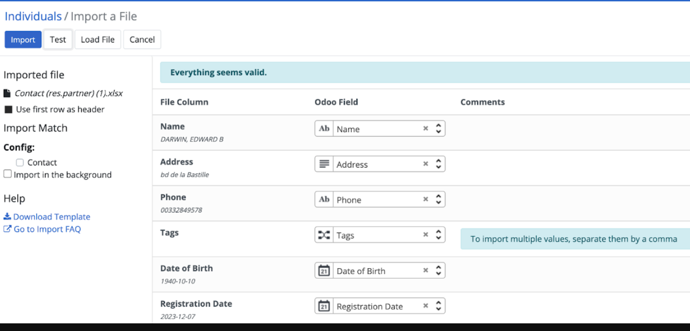 Import users test button