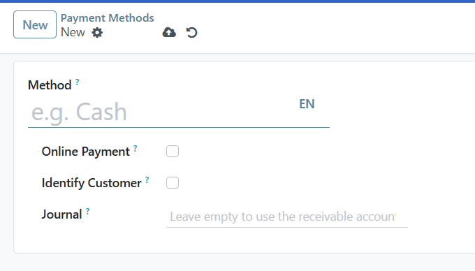 Payment method form with name field and Journal dropdown