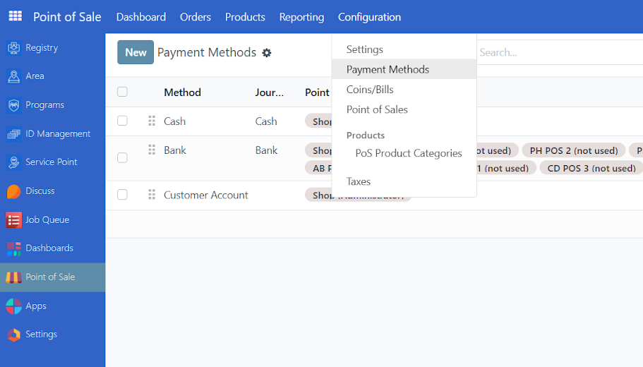 New payment method creation screen with form fields