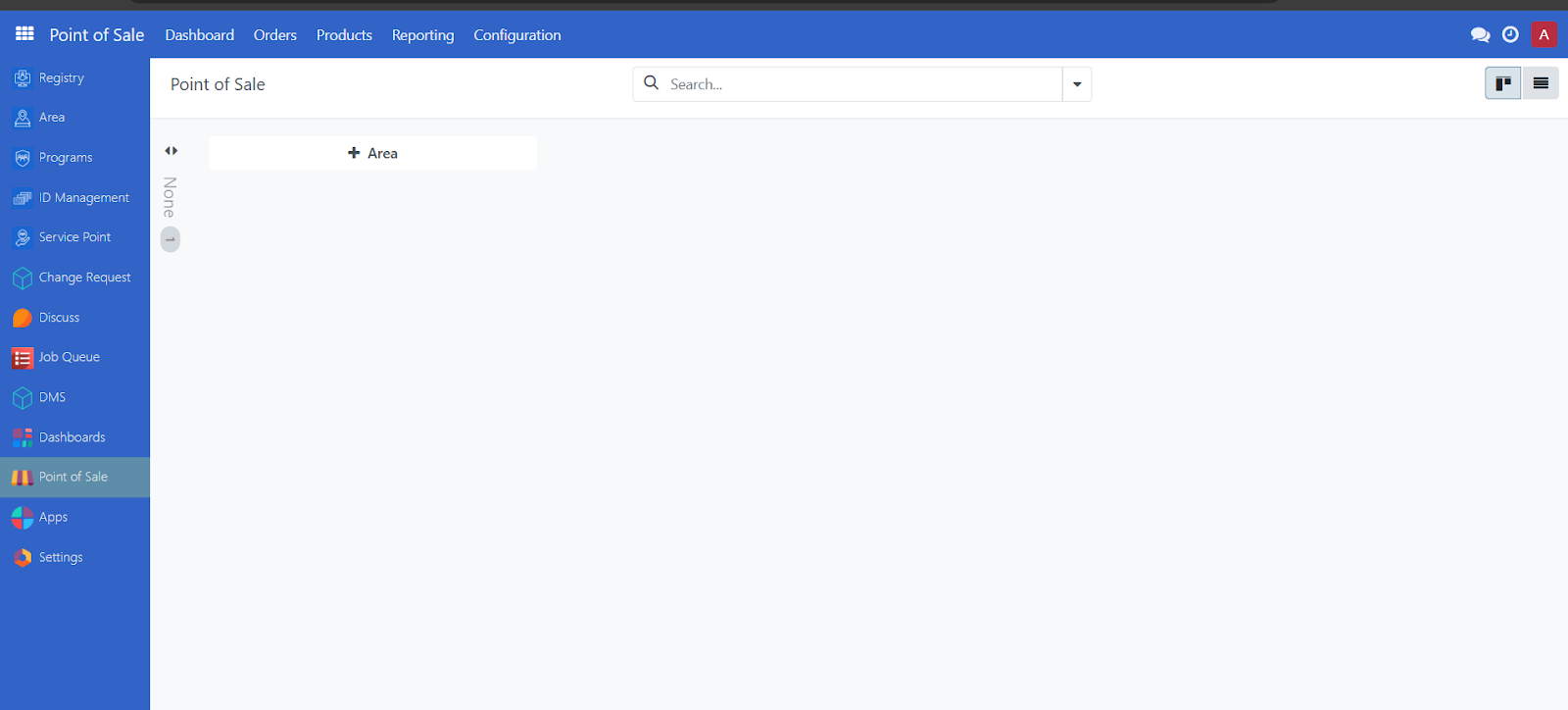 Point of Sale dashboard showing configured POS stations in a table format