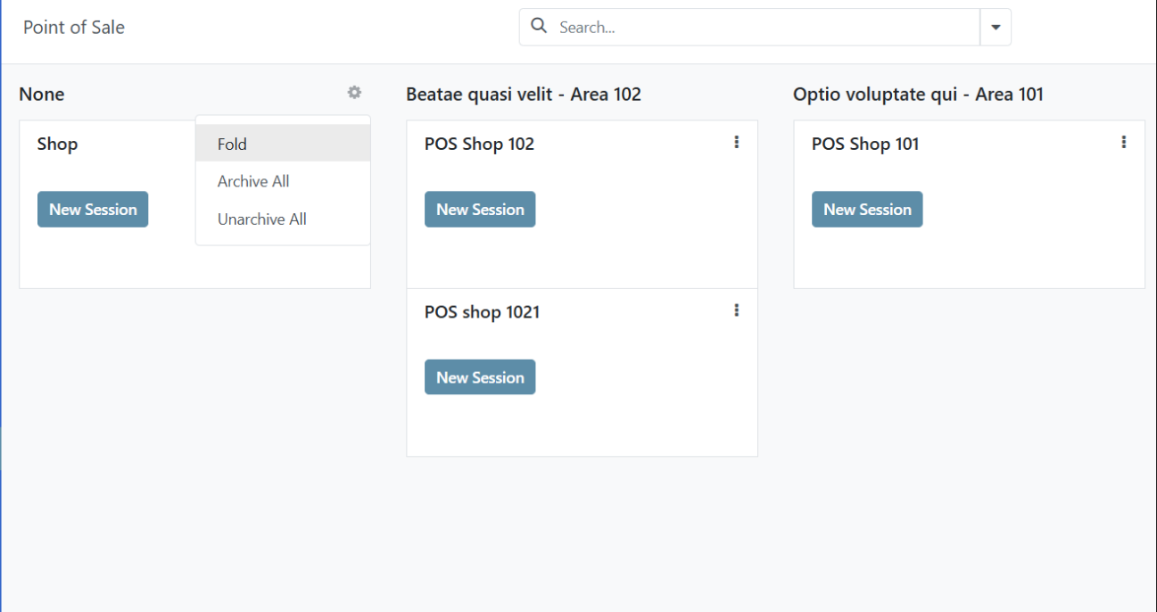 POS dashboard with expand/collapse arrows and gear icon for view options