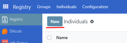 Register new individual new button