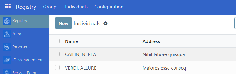 Register new individual new individual list