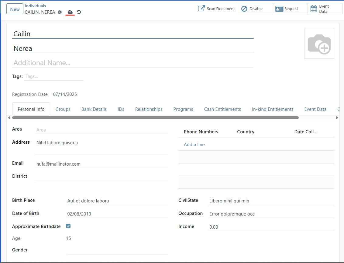 Register new individual save individual