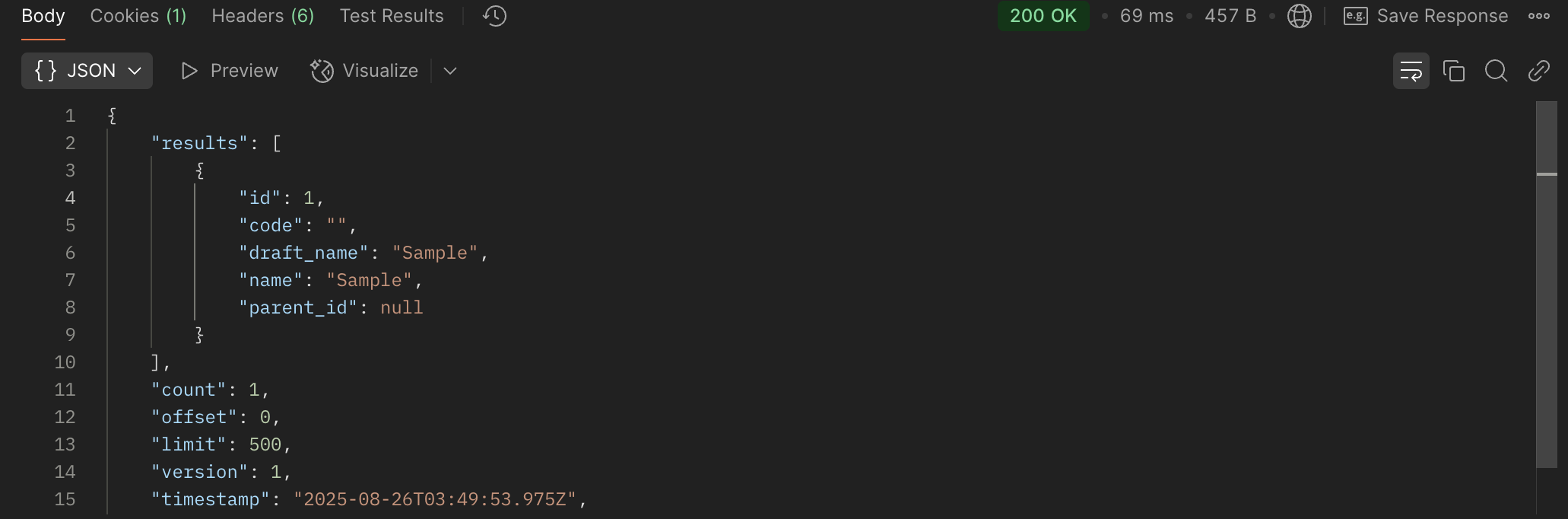 Successful REST API response