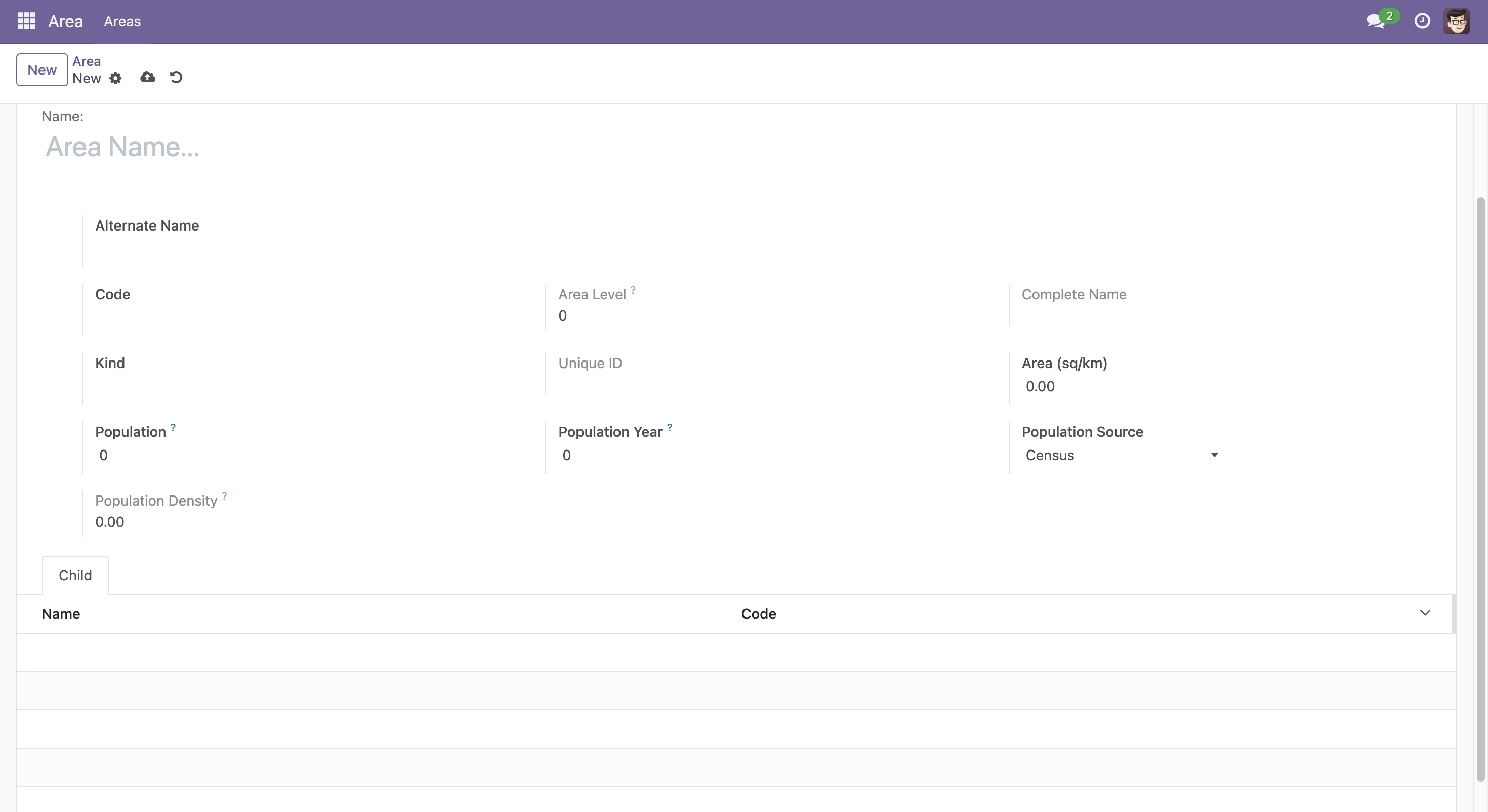 Area module customization with population fields