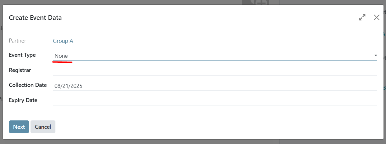event data dropdown field