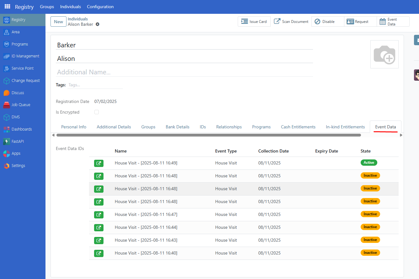 Using event data event data tab